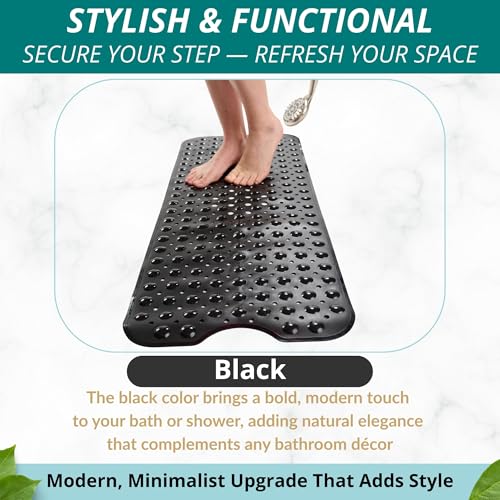 ENKOSI Bath Mat – 40 x 16 Inch Extra Long Non Slip Bathtub Mat – Anti Slip Black Shower Mat with Suction Cups – Bathroom Mat for Tub and Smooth Shower Floors (Black 40x16) - color: Black