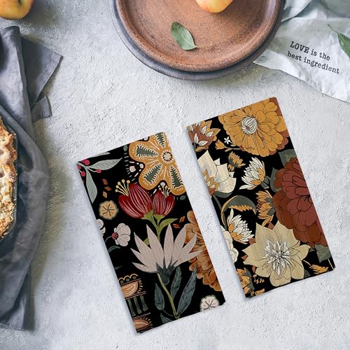 Abstract Floral Kitchen Dish Towels - Vintage Waffle Weave Kitchen Towels, Retro Flower Waffle Weave Decorative Kitchen Towels, Boho Hand Towels for Bathroom (16×24 Inches) - color: Retro Flower