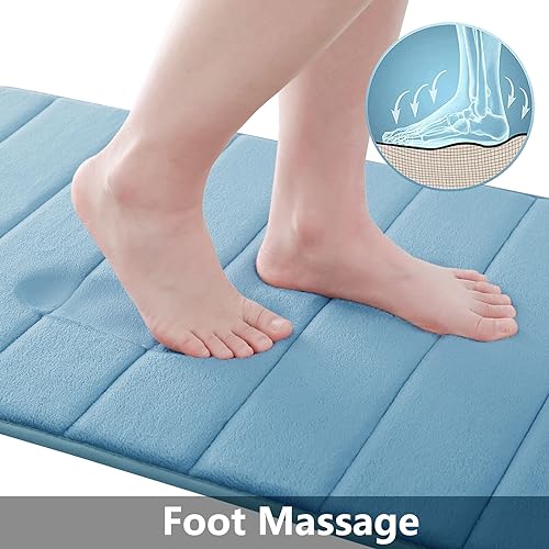 Buganda Memory Foam 3 Pieces Bathroom Rugs Set - Thick Soft Absorbent Bath Mats, Washable Small/Large/Contour Bath Rugs (24" x 16" + 30" x 20" + 24" x 20", Blue) - color: Blue, size: 24" X 16" + 30" X 20" + 24" X 20"