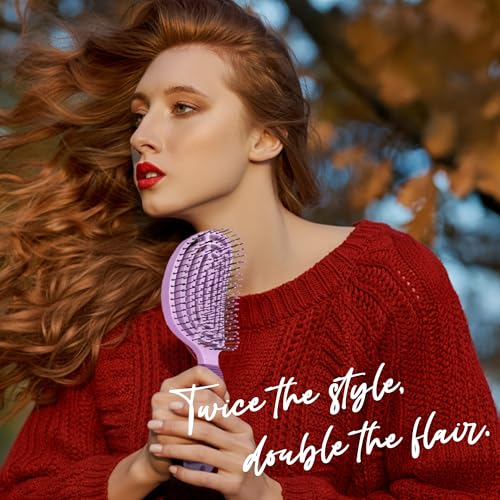 NuWay® DoubleC® Detangling Hair Brush – The Original Home Scalp-Care Brush – Patented Double Curved Scalp Care Hairbrush for Gentle Detangling, Volume Styling & Wet or Dry Hair (Lavender) - color: Lavender