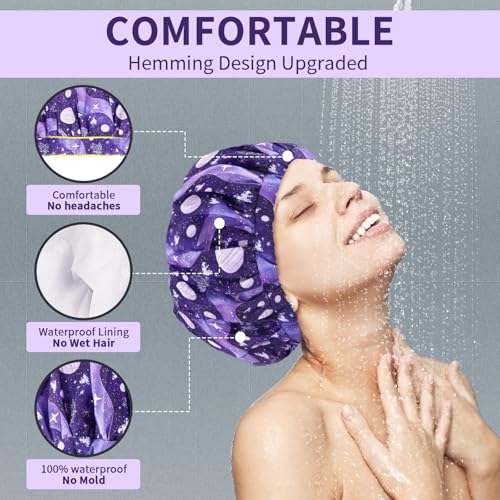 1 PCS Shower Cap, Double Layer & Adjustable Bathing Cap for Shower, Extra Large Reusable Hair Cap for Women, Waterproof Exterior & EVA Lining, Oversized Design for All Hair Lengths/Style - color: 1 PCS Universe