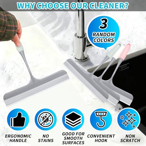 3pcs mini Squeegee Shower Squeegee for Glass Doors, with 3 Adhesive Hooks, Squeegee for Shower Glass Window Cleaning Squeegee Glass Shower Door for Car Window Wiper Mirror Windshield - color: Intermediate Version