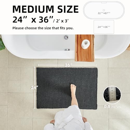 TYUU Black Bathroom Rug, Waffle Bath Mat Non Slip Washable Super Absorbent Quick Dry Boho Farmhouse Bathroom Decor, 36"x24"/ 3'x2' Black - color: Black, size: 2' X 3' (Rectangular)