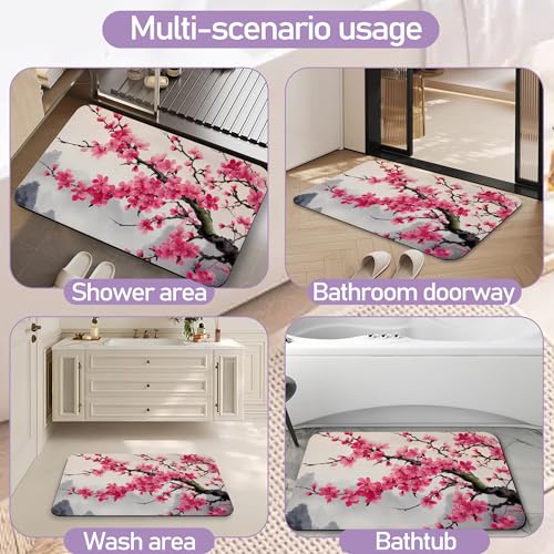 Japanese Cherry Blossoms Bathroom Rugs Mat, Super Absorbent Quick Drying Floor Mat for Bathroom Entryway 17"x30" - color: Japanese Cherry Blossoms