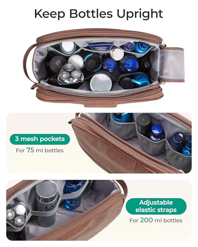 BAGSMART Large Toiletry Bag for Men, Soft Matte PU Leather Travel Bag for Toiletries, Dopp Kit Water Resistant Shaving Bag for Bathroom Shower-Dark Brown - color: Dark Brown (Soft Matte), size: Large-8L