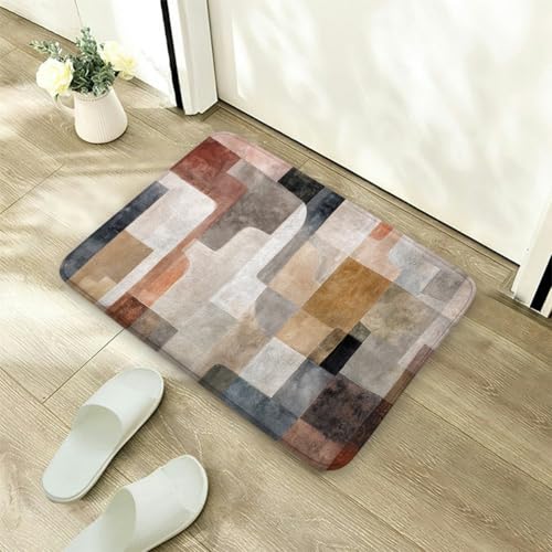 Boho Abstract Beige Brown Grey Bath Rug, Midcentury Art Geometric Floor Mat Non-Slip Microfiber Soft Plush Bathroom Mat Carpets Floor Mat for Bedroom Kitchen Bathroom Toilet 17x29 Inch - color: Beige Brown
