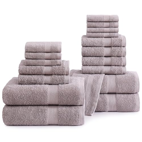 LANE LINEN 100% Ringspun Cotton Bath Towel Set - 18 Piece - Very Soft, Quick Drying & Highly Absorbent - 4 Bath, 8 Wash Cloth, 6 Hand Towels - Ideal for Guests & Perfect for Your Bathroom - Platinum - color: 06: Platinum, size: 18 Piece Towel Set