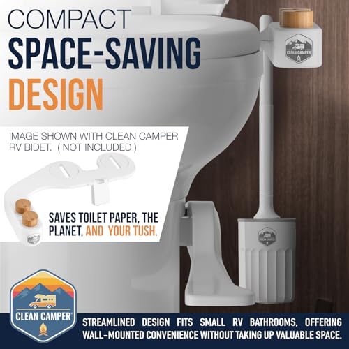 RV Toilet Brush by Clean Camper – Wall-Mounted Set, Silicone, Scratch-Free Dual-Sided Head, Quick-Drying Holder, Compact & Durable Set with Strong Adhesive Mount for RV & Camper Toilets