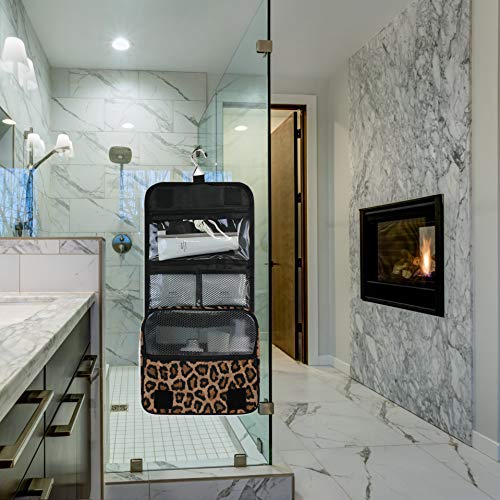 senya Hanging Travel Toiletry Bag Kit Makeup Case Cosmetics Organizer for Men Women - color: Leopard Cheetah