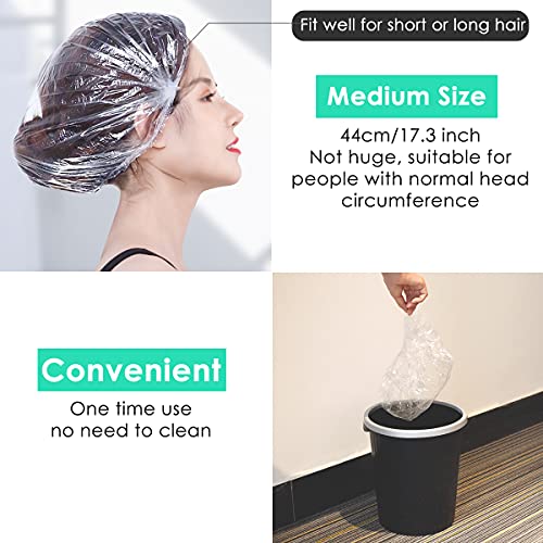 Keeygo Disposable Shower Caps 30 PCS Bath Caps Clear Waterproof Plastic Wraps for Women, Hotel Travel Essentials Accessories Hair Caps(17.3")