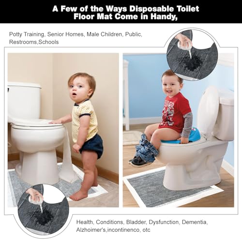 25 Pack Disposable Toilet Mats Absorbent Toilet Floor Protector from Urine U-Shape Toilet Training Rug Waterproof Non-Slip Bathroom Potty Training Mats for Children Adult (Gray)