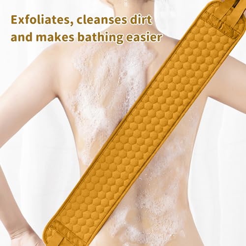 3 PCS Exfoliating Back Scrubber Strap Double Sided Bath Sponges Washer for Shower Deep Clean Towel, Yellow - color: Yellow