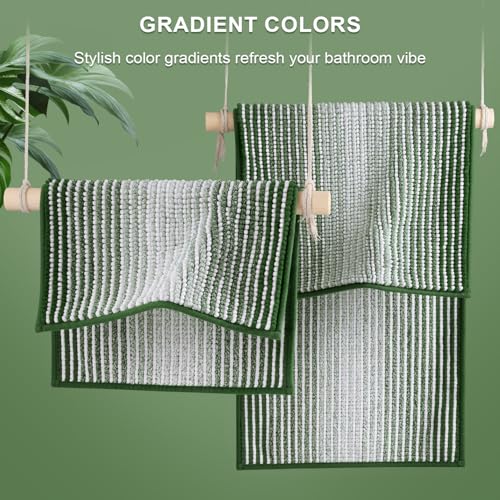 Bathroom Rugs and Mats Sets, 2 Piece Thick Absorbent Chenille Bath Mat Rug Set Non Slip, Soft Shaggy Bath Room Floor Mats for Bathroom, Machine Washable (Hunter Green, 20" x 32" Plus 16" x 24") - color: Hunter Green, size: 20" x 32" Plus 16" x 24"