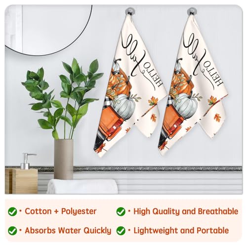 Fall Hand Towels for Bathroom Pumpkin Thanksgiving Harvest | 14.4x28.3 Inch，Set of 2 ，Polyester Cotton，Breathable，Skin-Friendly，for Autumn Holiday Kitchen Hotel Gym Spa Decor - color: Fall Pumpkin
