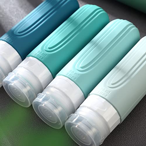 Mrsdry Travel Bottles for Toiletries, Tsa Approved 3oz Travel Size Containers BPA Free Leak Proof Refillable Liquid Silicone Squeezable Travel Accessories for Shampoo Conditioner Lotion (4 Pack) - color: Mint