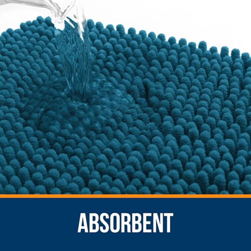 OLANLY Toilet Rugs U-Shaped 20x20, Extra Soft Absorbent Chenille Contour Bathroom Rugs for Toilet, Dry Quickly, Machine Washable, Non-Slip Bath Mat, Peacock Blue - color: Peacock Blue, size: 20" X 20" Contour Rug