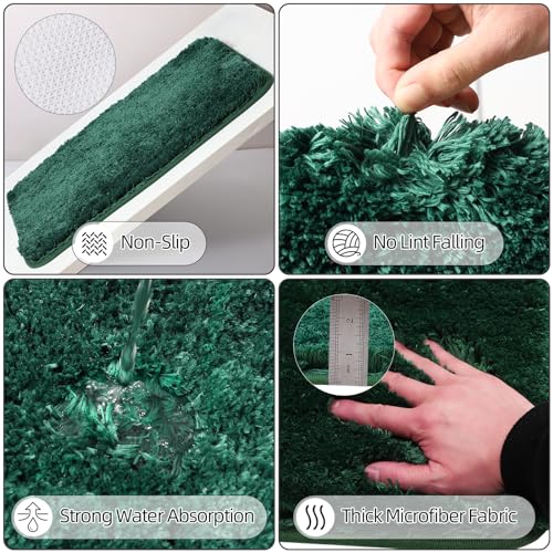 XLHOMO Dark Green Bathroom Accessories Set with Ombre Shower Curtain and Bathroom Rugs,Bathroom Sets with Trash Can,Toothbrush Holder and Cup,Soap Dispenser,Tray,Soap Dish,Toilet Brush,Qtip Holders - color: Hollow Dark Green, size: Bathroom Set+Shower Cur