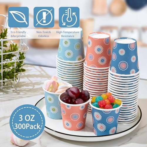 SIUQ 300 Pack 3 oz Paper Cups, Disposable Bathroom Cups, Small Mouthwash Cup, Hot/Cold Beverage Drinking Cups, Mini Paper Cups for Bathroom, Birthday Party, Travel, Events, Picnic, BBQ (Daisy) - color: Daisy 3oz-300 pack