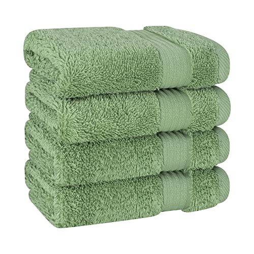 Cotton Paradise 100% Cotton Turkish Towel Set, Soft Absorbent Quick Dry, 4 Piece Washcloth Set, Sage Green - color: Sage Green, size: 4 PC SET (13x13")