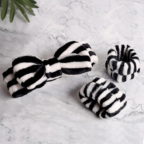 WSYUB Makeup Headband, Spa Headband and Wristband Set, Headbands for Washing Face, Black and White Headbands for Women Girls - color: Black and White