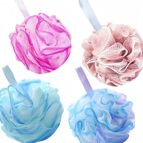 Loofah Sponge 75g/Piece, Exfoliating and Soothing Body, Soft Bath Puffs for Women and Men, Set of 4