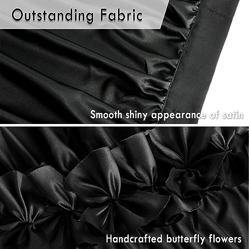 Homechoice Decor Black Handcrafted Bow Tie Shower Curtain 72" W x 72" H | Vintage Ruffle Bath Curtain for Master Bathroom, Ruched Satin Bathroom Curtain with 12 Buttonholes (LQ-10) - color: Black, size: 72"W x 72"L (Each Curtain)