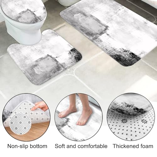 Lnond 4Pcs Bathroom Shower Curtain Sets with Rugs,White Black Painting Art Bathroom Sets with Shower Curtain and Rugs and Accessories - color: Grey White Black Abstract-01