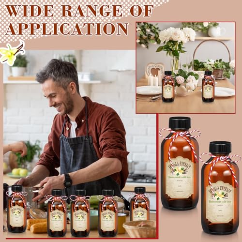 Uiifan 6 Pack Amber Glass Boston Round Bottles with Caps Brown Vanilla Extract Bottles and 6 Pcs Vanilla Extract Stickers for Syrup Gift Glass Food Storage Canister Set Sauce Beans(16 oz) - size: 16 Ounces