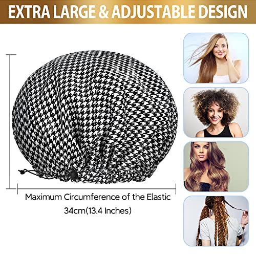 Fishent Extra Large Shower Caps for Women and Girls, Reusable Waterproof Washable Shower Cap for Long Hair, Super Cute and Adjustable for Spa Home Salon Use - color: Houndstooth, size: X-Large