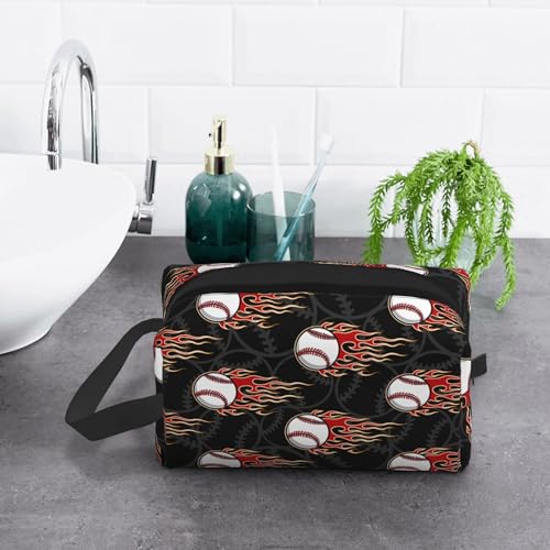 Kids Travel Toiletry Bag for Boys Girls - Waterproof Makeup Pouch Hanging Cosmetic Wash Bags Dopp Kit Shaving Bag for Toiletries Accessories(Fire Baseball) - color: Fire Baseball