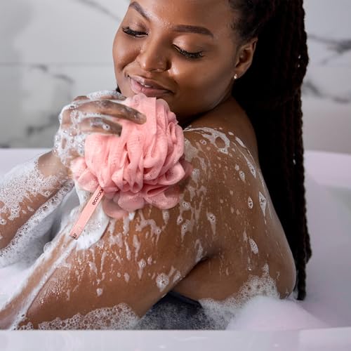 EcoTools Dry Body Brush for Circulation, Dead Skin Removal + Pink Delicate EcoPouf Made with Recycled Netting for Cleansing & Exfoliating Sensitive Skin, Self-Care Gifts - color: Pink