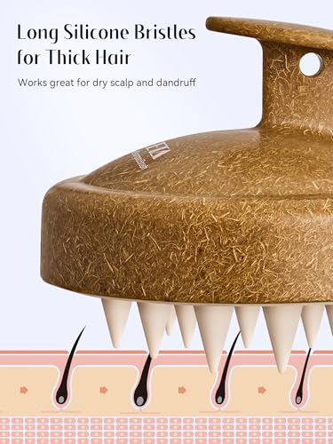 HEETA Scalp Massager Hair Growth, Soft Silicone Scalp Scrubber Shampoo Brush for Exfoliation, Dandruff Removal & Head Massage Stress Relax, Wet & Dry Use for Thick, Thin Hair Care, Brown - color: Brown
