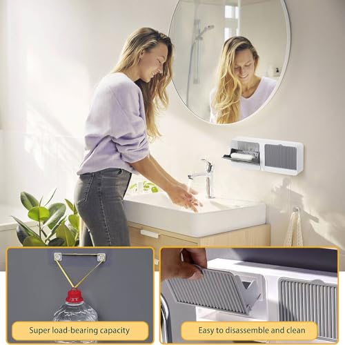 Soap Holder with Hooks, 2-in-1 Wall Mounted Soap Dish, No Drilling Soap Bar Holder with Self Draining to Keep Soap Bars Dry, Suit for Shower, Bathroom and Kitchen(Gray) - color: Gray