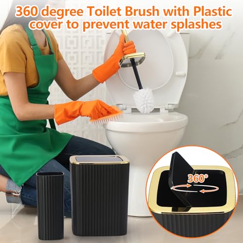 Bathroom Accessory Set,9 Pieces Black Bathroom Accessory Set with Toothbrush Holder, Trash Can, Lotion Soap Dispenser, Toothbrush Cup, Vanity Tray, Soap Dish, Toilet Brush, Qtip Holder - color: Black