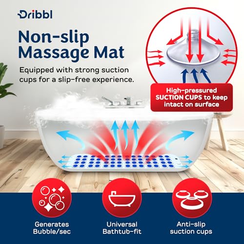 Dribbl Electric Bubble Massage Bathtub Mat – Non-Slip Full-Body Waterproof Hot Tub Spa Mat for Bath with Heater, Motorized Air Pump, and Remote Control, 6-Speed Adjustable Massage, Blue - color: Blue