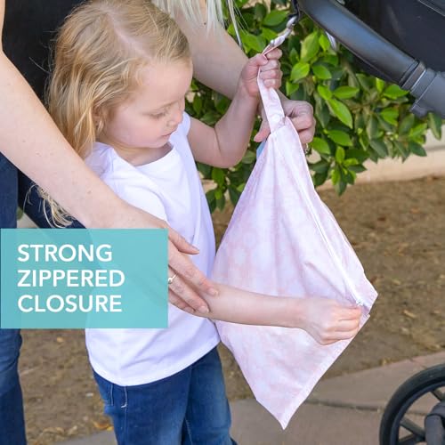 Bumkins Waterproof Wet Bag for Baby, Travel, Swim Suit, Cloth Diapers, Pump Parts, Pool, Beach, Gym Clothes, Toiletry, Hook to Stroller, Daycare, Zipper Reusable Wetdry Packing Pouch, Lace Pink - color: D3 Lace, style: Wet Bag
