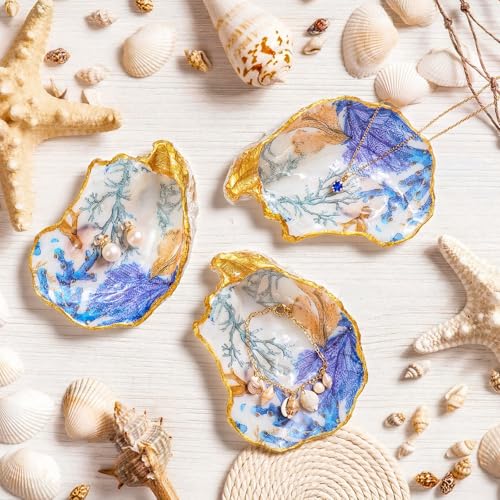 Natural Oyster Ring Trinket Dish Vintage Jewelry Tray for Keys Small Jewelry Holder for Bridal Shower Favors Friends Sisters Daughter Mother Gift Seaside Decor(Blue Safari) - style: Blue Safari