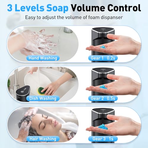 Fantictas Automatic Soap Dispenser,Touchless Hand Wall Mount Rechargeable 3 Gear Adjustable Electric Soap Dispenser 350ml with Infrared Motion Sensor for Bathroom,Kitchen,Office, Black Gel - color: Black, style: Gel