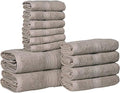 Hillfair 12-Piece Cotton Bath Towel Set - 600 GSM - Hotel Spa Towels - 2 Bath, 4 Hand, 6 Washcloths - Absorbent Soft Cotton - Khaki Stone - color: Stone, size: 12 Piece Towel Set