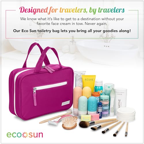 Eco Sun Hanging Travel Toiletry Bag — Designed in Hawaii — Water-resistant Travel Organizer for Bathroom Accessories (Magenta) - color: Magenta