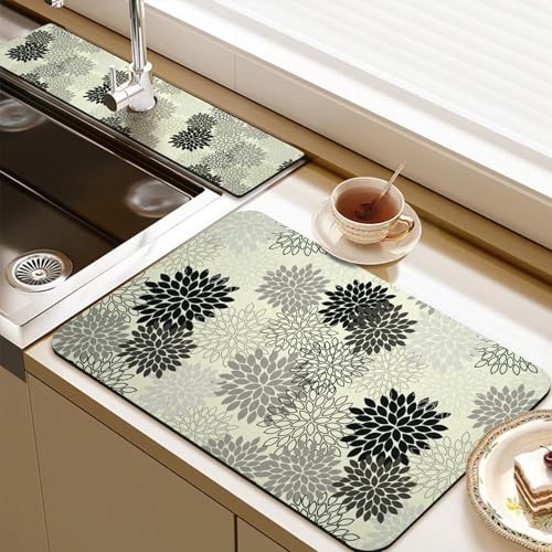 19.5" x 12" Dish Drying Mat & 24" x 5.5" Sink Splash Guard, Super Absorbent Drainer Rack Mat for Kitchen Counter Coffee Bar - color: Gray, size: 19.5"*12"+24"*5.5"