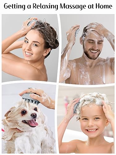 HEETA Scalp Massager Hair Growth, Soft Silicone Scalp Scrubber Shampoo Brush for Exfoliation, Dandruff Removal & Head Massage Stress Relax, Wet & Dry Use for Thick, Thin Hair Care, Wheat Straw Grey - color: New Grey