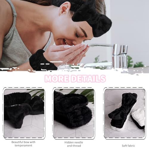 WSYUB Spa Wristbands and Headband Set for Face Washing, Self Care Gifts for Women & Teen Girls - color: Pure Black and White