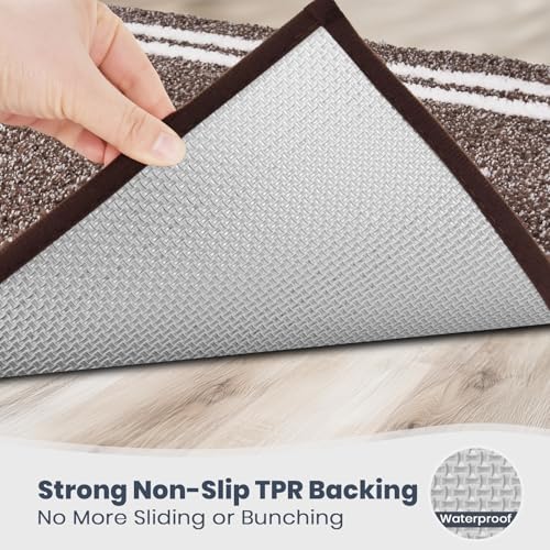 PURRUGS Bathroom Rug Non-Slip Machine Washable 20" x 24" U-Shaped, Super Absorbent and Quick Dry Shaggy Microfiber Bath Mat, Extra Soft and Plush Contour Rug for Toilet Base, Brown - color: Brown, size: 20" X 24" U-Shaped