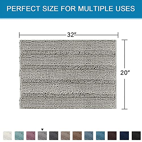 H.VERSAILTEX Bath Rugs for Bathroom Non Slip Bath Mats Extra Thick Chenille Striped Rug 20" x 32" Absorbent Non Skid Fluffy Soft Shaggy Washable Dry Fast Plush Mat for Indoor, Bath Room, Tub - Dove - color: Dove, size: 20" x 32"