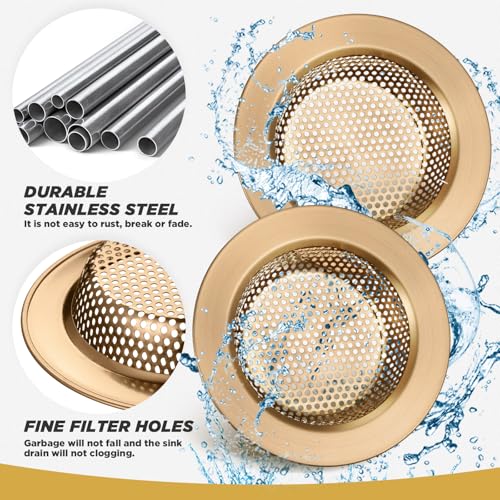 Retisee 2 Pcs Sink Strainer Stainless Steel Kitchen Sink Drain Strainer Basket Cover Mesh Hair Food Catcher, Large Wide Rim of 4.4 Diameter (Champagne Bronze) - color: Champagne Bronze
