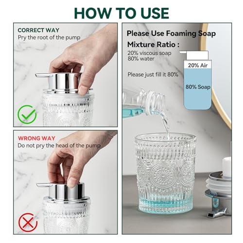Glass Foaming Soap Dispenser - Foam Hand Soap Dispenser Bathroom, 10 OZ Clear Refillable Liquid Dispenser for Kitchen Dish Dispenser Silvery Foam Pump - color: Silvery-10 Oz