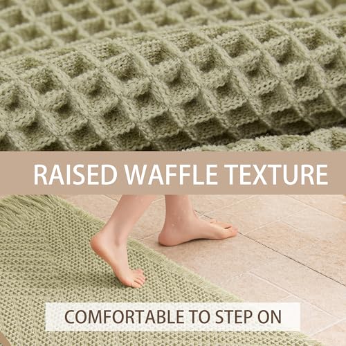Waffle Bath Mat Non Slip, Boho Bathroom Rug, Super Absorbent Quick Dry Bathroom Mat, Soft Farmhouse Bath Rug with Tassels, Small Washable Shower Mats for Floor 24"x36", Tassels Sage Green - color: Tassels Sage Green, size: 2' x 3' (Rectangular)