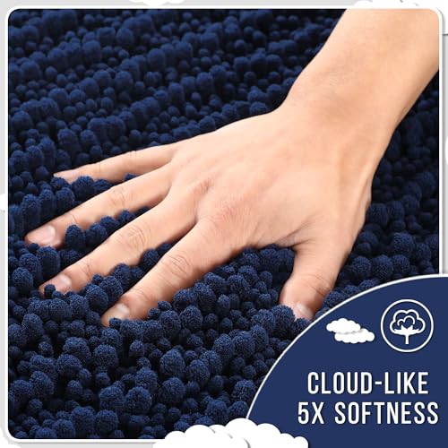 Yimobra Bathroom Rugs Non Slip Washable - Ultra Soft Absorbent Chenille Bath Mat, Quick Dry Shaggy Floor Carpet for Tub Shower, Navy Blue Home Decor Accessories, 24x17 Inch - color: Navy Blue, size: 24" X 17"