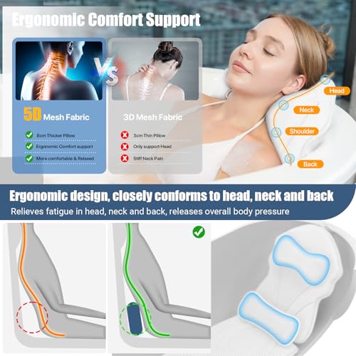Full Body Bath Pillows for Tub Luxury Bathtub Pillow Cushion for Head,Shoulder,Back&Lumbar Support Thick Tub Pillow for Bathtub for Women Soft 5D Air Mesh Mat 12 Non-Slip Power Suction Cups (White) - color: White Bath Pillow
